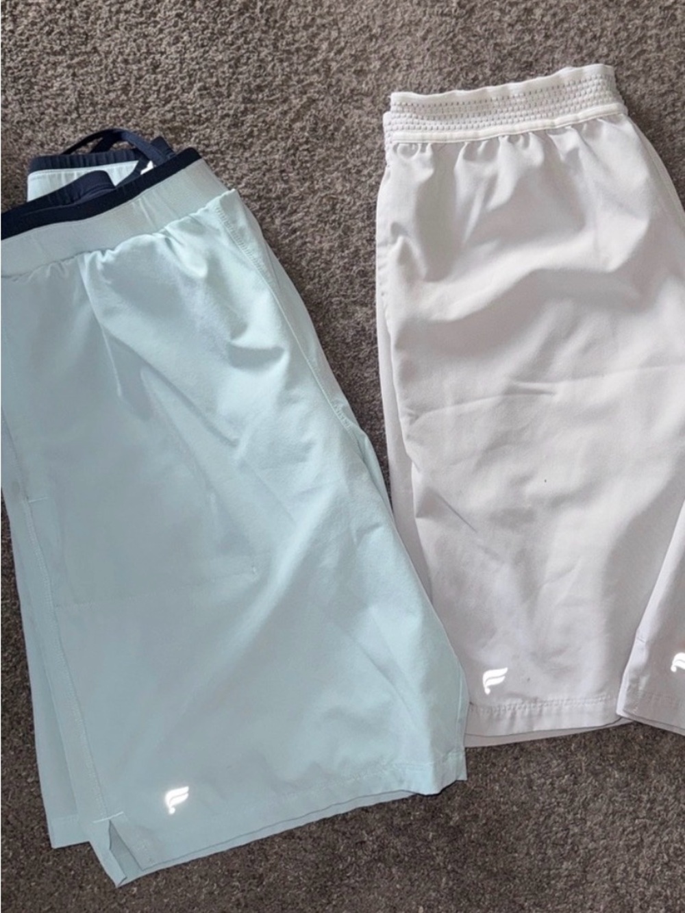 Fabletics Men’s Athletic Shorts in White and Light Mint